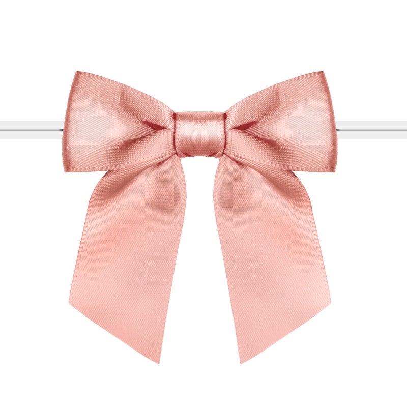 Rainbow Pana 60 Pack Twist Tie Bows for Treat Bags 3"" Rose Gold Satin Ribbon Bows for Package Craft Gift Wrapping Decoration - Image 1